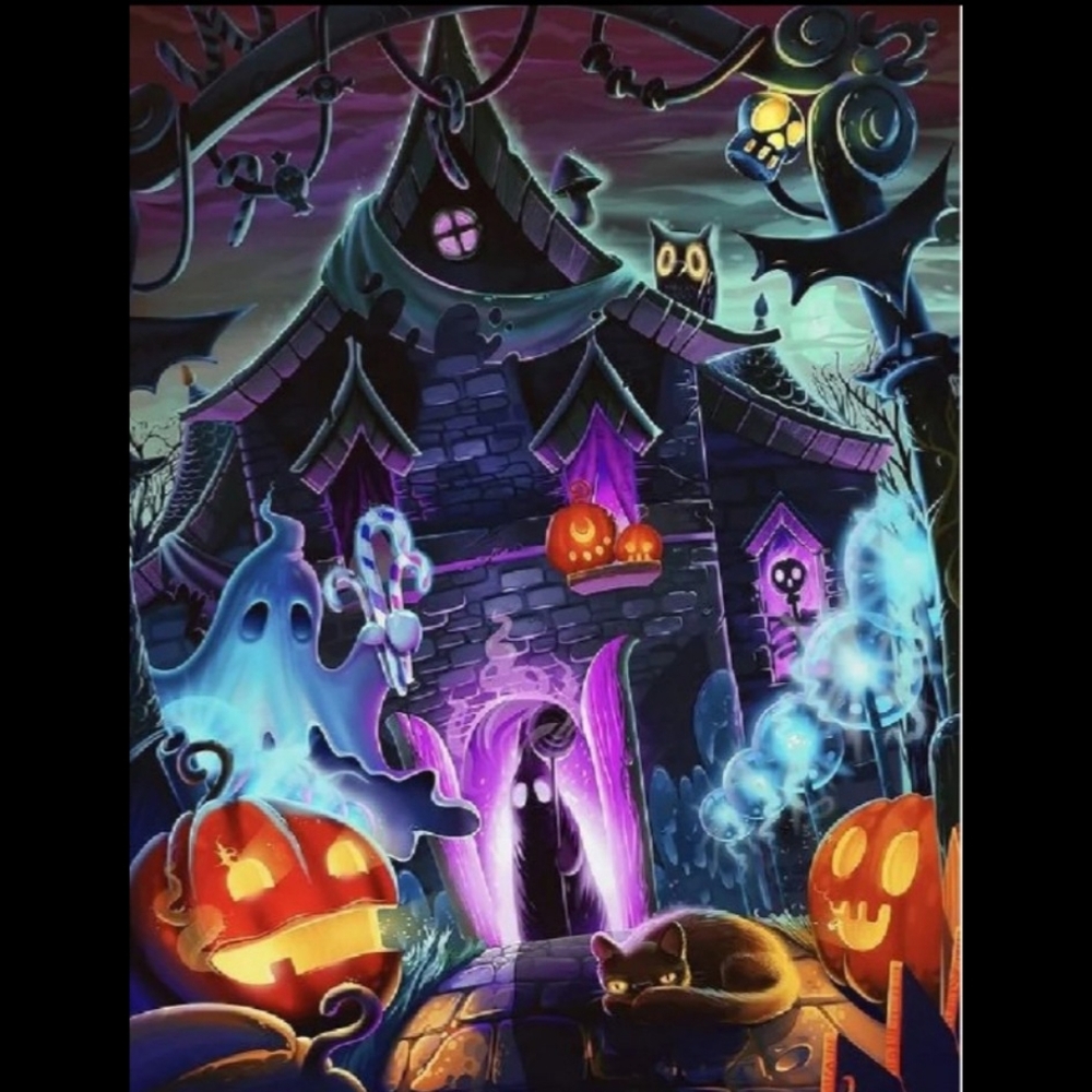 Spooky Halloween Haunted House Ghosts Purple Diamond Painting Kit New - Picture 2 of 6